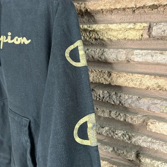 Champion Vintage Black Reverse Weave Hoodie Sweatshirt Size Medium - Picture 5 of 7